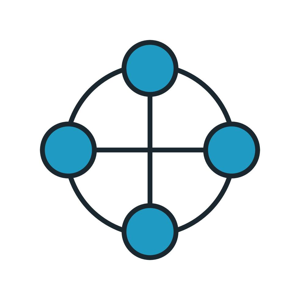 graphic of technology or data network with symmetrical circular layout and blue endpoints vector