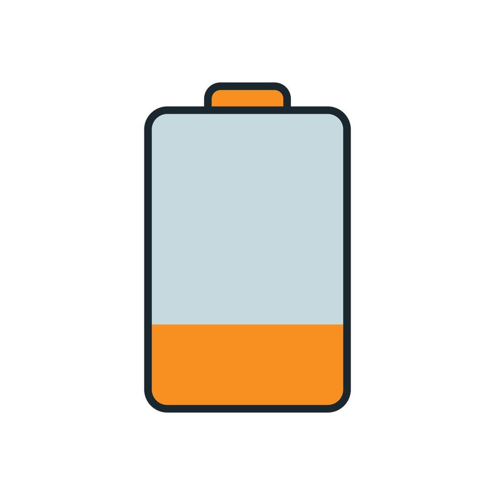 Low-level battery graphic illustration for UI elements indicating need for recharge or power-saving action quickly vector