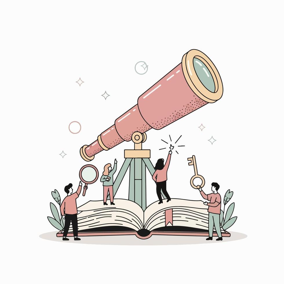 Exploring Knowledge with Telescope and Magnifying Glass vector