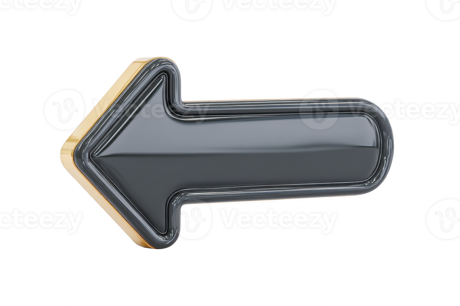 Black arrow left direction 3D icon glossy gold outline navigation pointer symbol isolated transparency background png