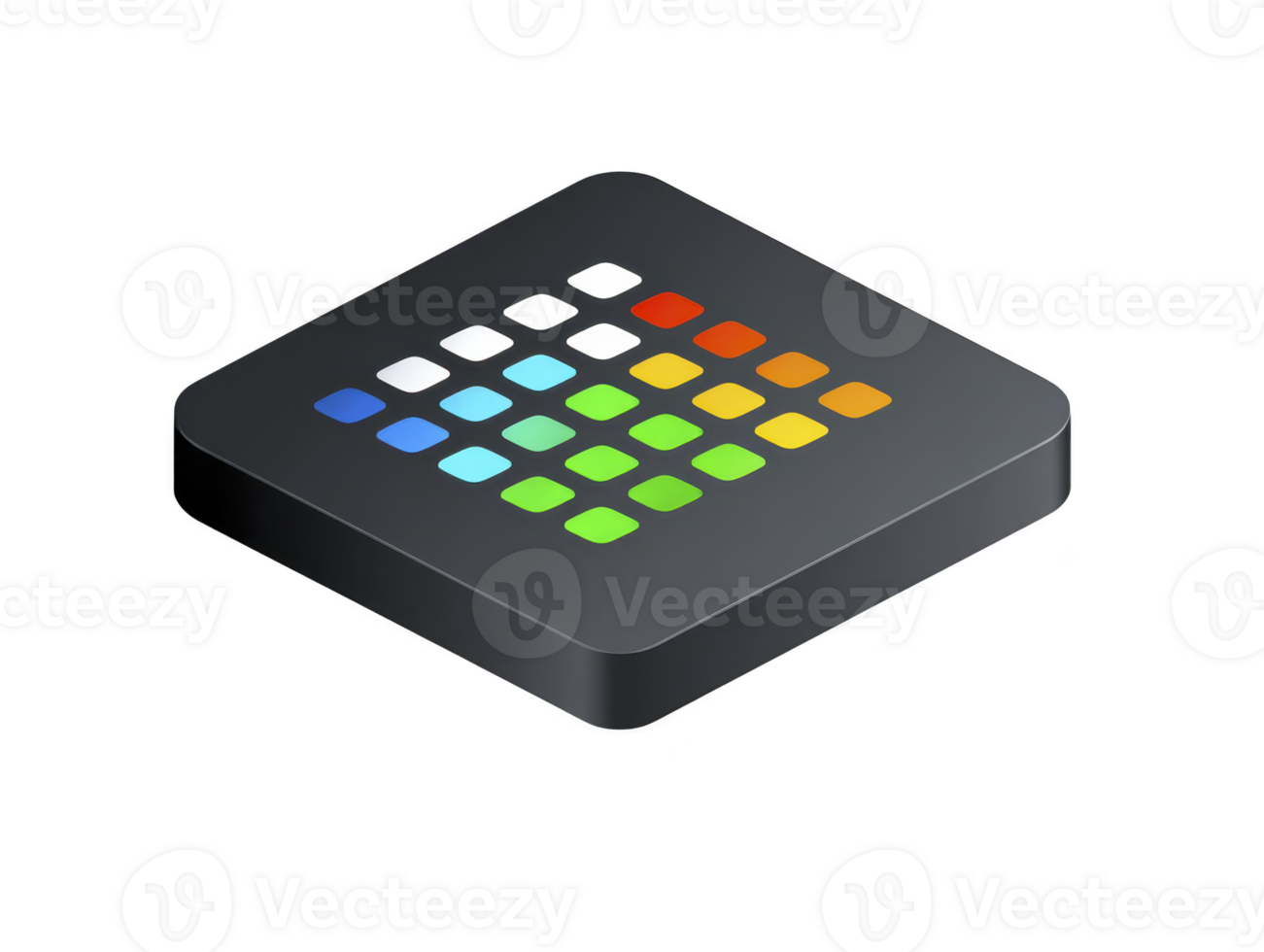 Colorful square icon with rounded edges, featuring grid of multicolored squares on transparency background, modern and minimalistic design, technology concept png