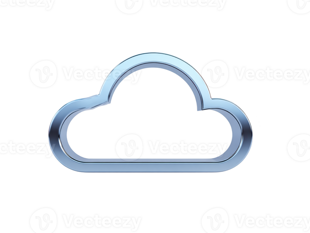 Cloud icon metallic blue isolated 3D modern technology digital minimal glossy symbol network internet storage futuristic simple abstract shiny web computing data server design element clean smooth png