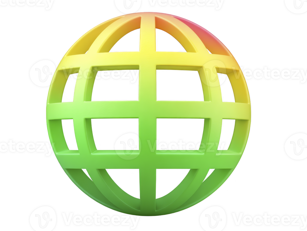 Globe icon with gradient yellow green and pink color, 3D style, symbolizing global connection, internet, and communication, modern and vibrant design png