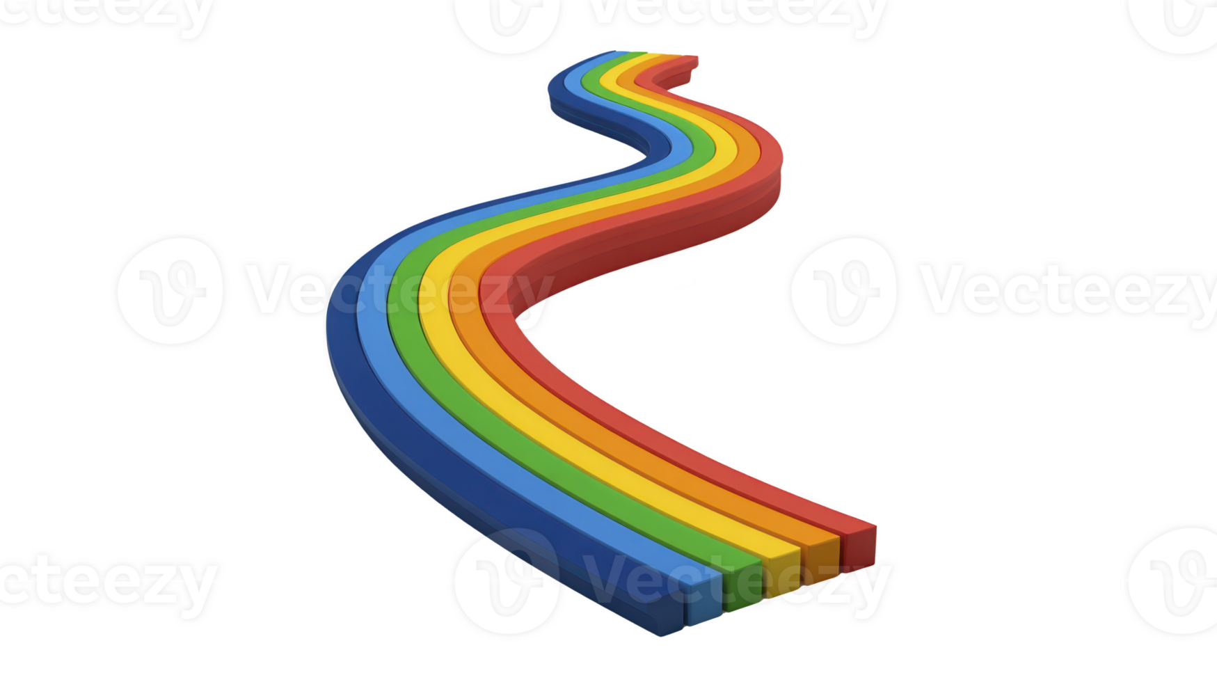 Curved colorful 3D bars in rainbow colors create wavy abstract path, symbolizing creativity, diversity, and unity, with playful and vibrant visual style png