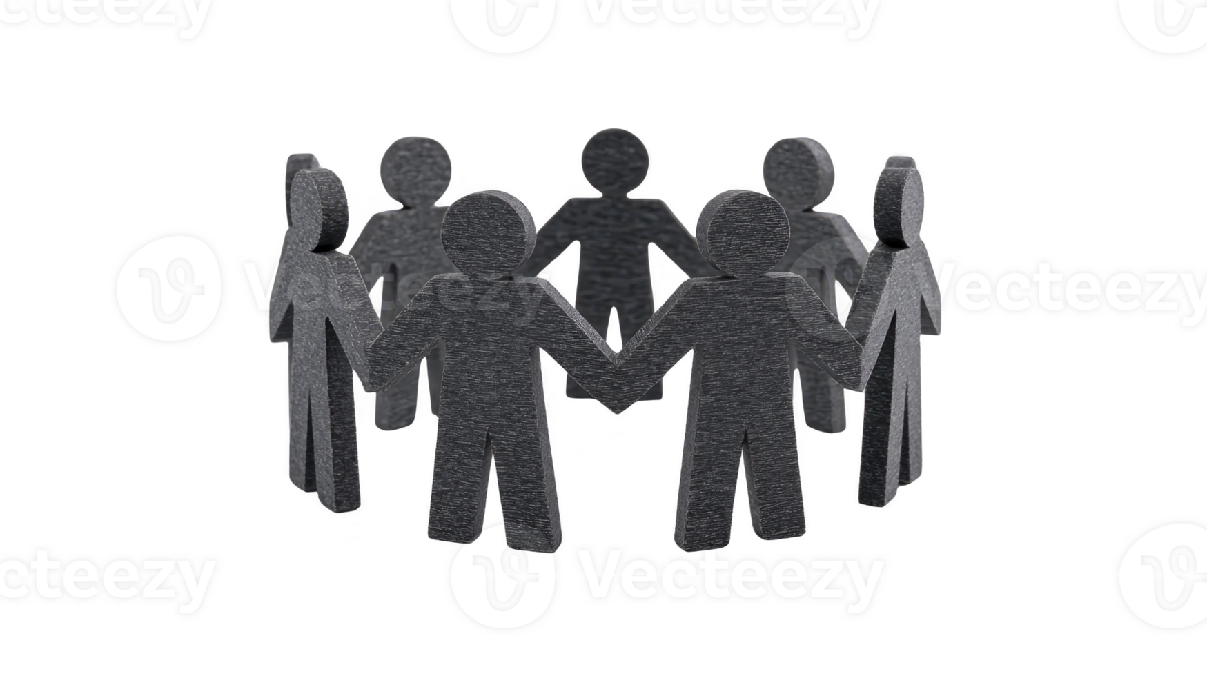 Group of black paper cutout people holding hands in circle, symbolizing unity, teamwork, and community support, with simple and minimalistic style on transparent background png