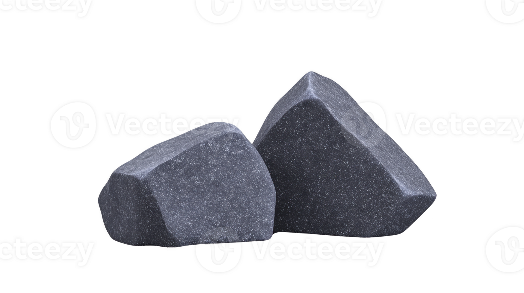 Two large gray stones with rough texture and angular shapes isolated on transparency background, natural mineral rocks for construction or landscaping projects png