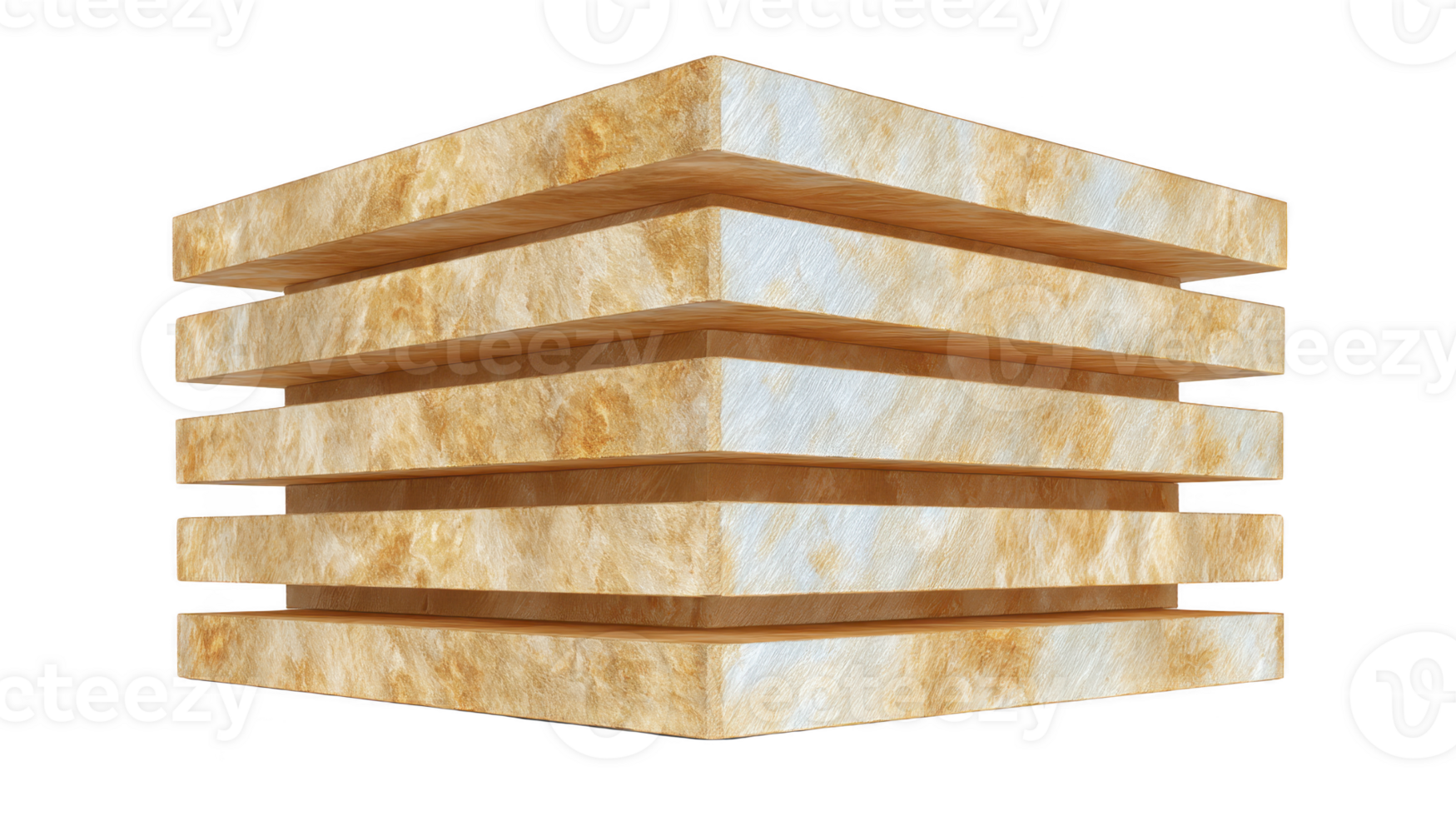 Layered stone block geometric modern abstract architecture isolated brown beige texture construction creative design pattern 3D structure concept building decorative element contemporary clean png