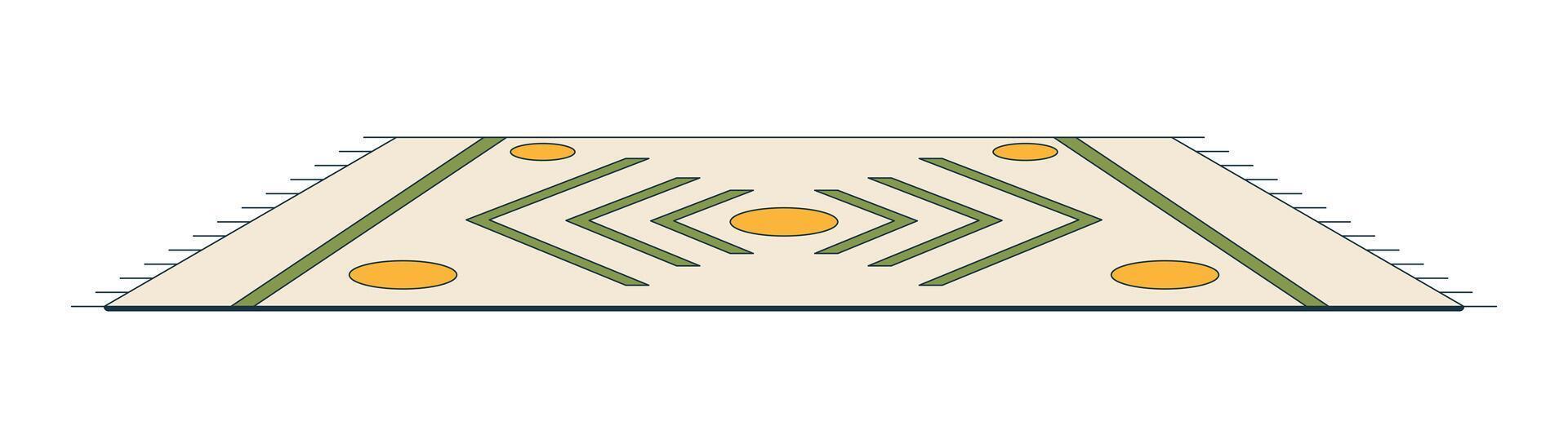 geométrico modelo alfombra 2d dibujos animados objeto. rectangular piso decoración con simétrico flechas y círculos boho estilo tejido alfombra aislado elemento plano acortar Arte en blanco. Mancha ilustración vector