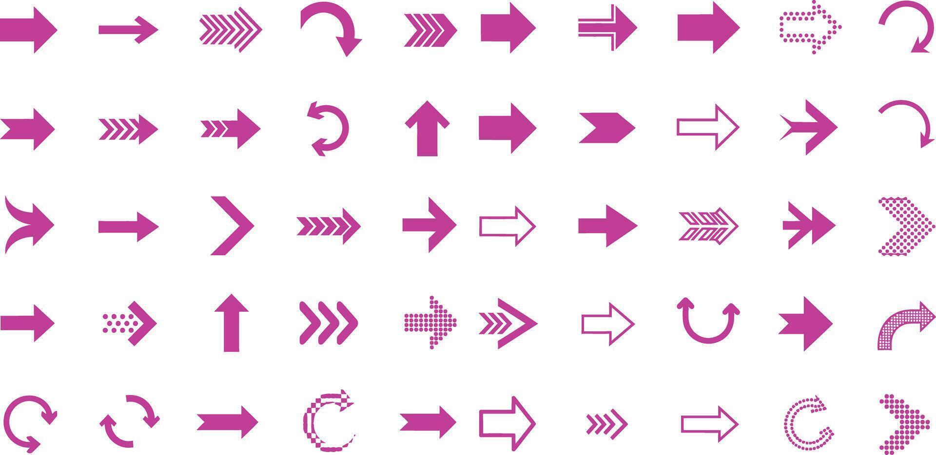 flecha conjunto con múltiple direccional estilos señalando izquierda, bien, arriba, y curvo vector