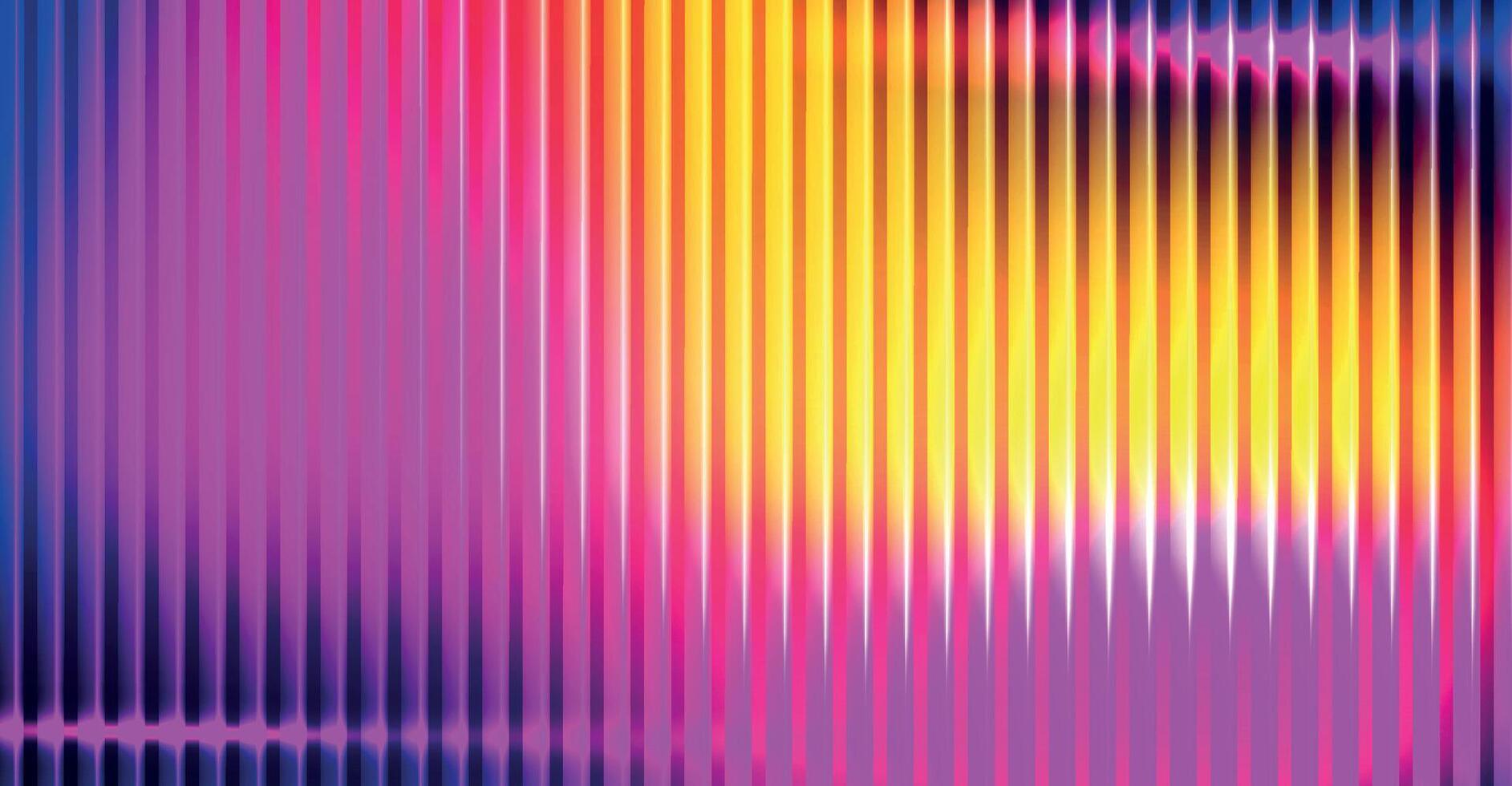 Trendy color horizontal background of ribbed glass effect. Iridescent plastic texture with striped overlay. Gradient banner with holographic texture. illu vector