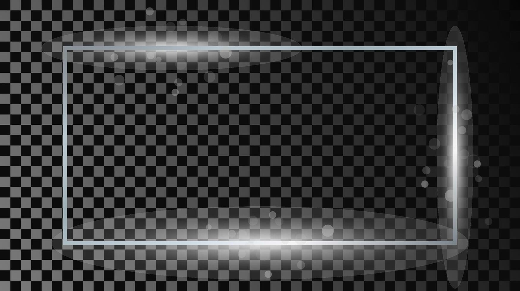 Silver glowing rectangular shape frame with sparkles. vector