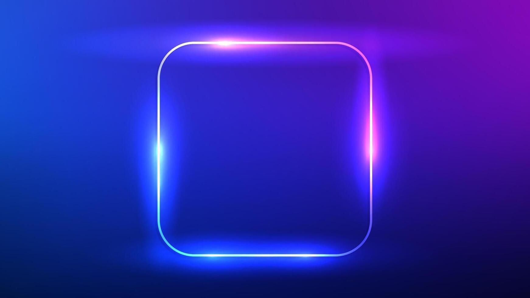 Neon rounded square frame with shining effects. vector