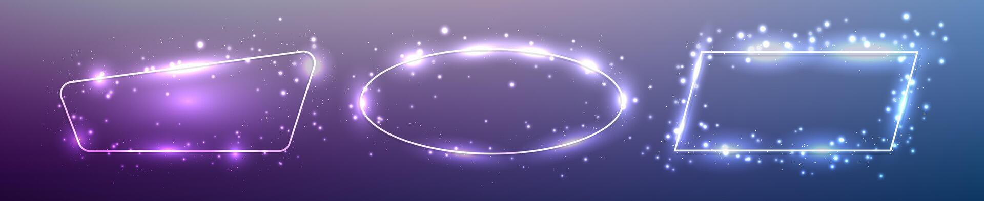 Set of neon frames with shining effects and sparkles vector