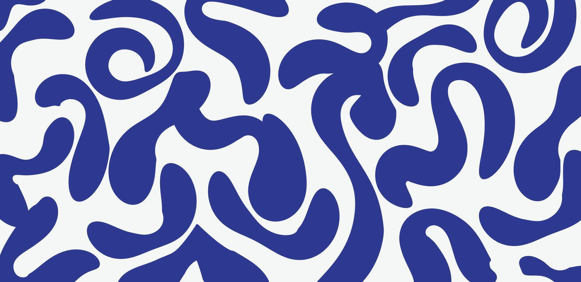 Seamless Abstract Organic Curvy Blob Pattern in Deep Blue vector