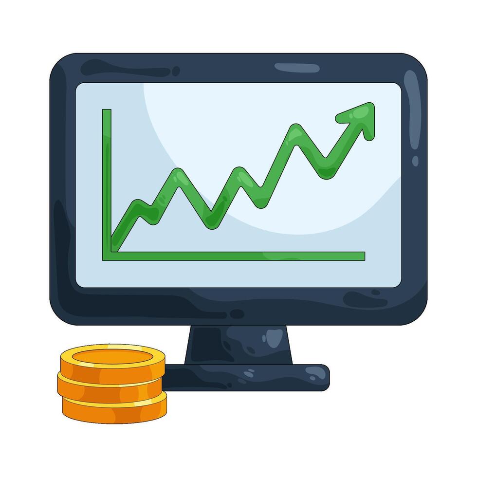 Illustration of Line Graph on Computer Screen with Coins vector