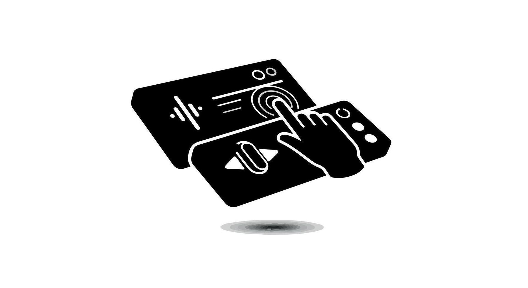 Hand interacting with touchscreen interface controlling settings in black and white design style vector