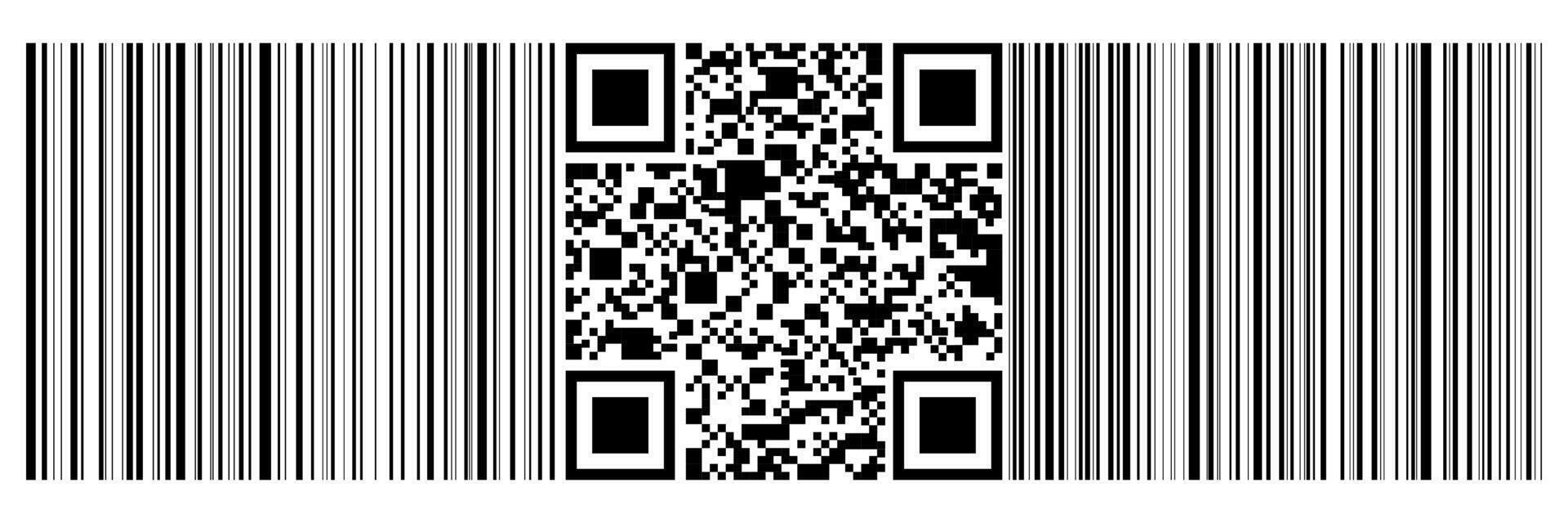 horizontal negro bar código y qr código en blanco antecedentes. vector