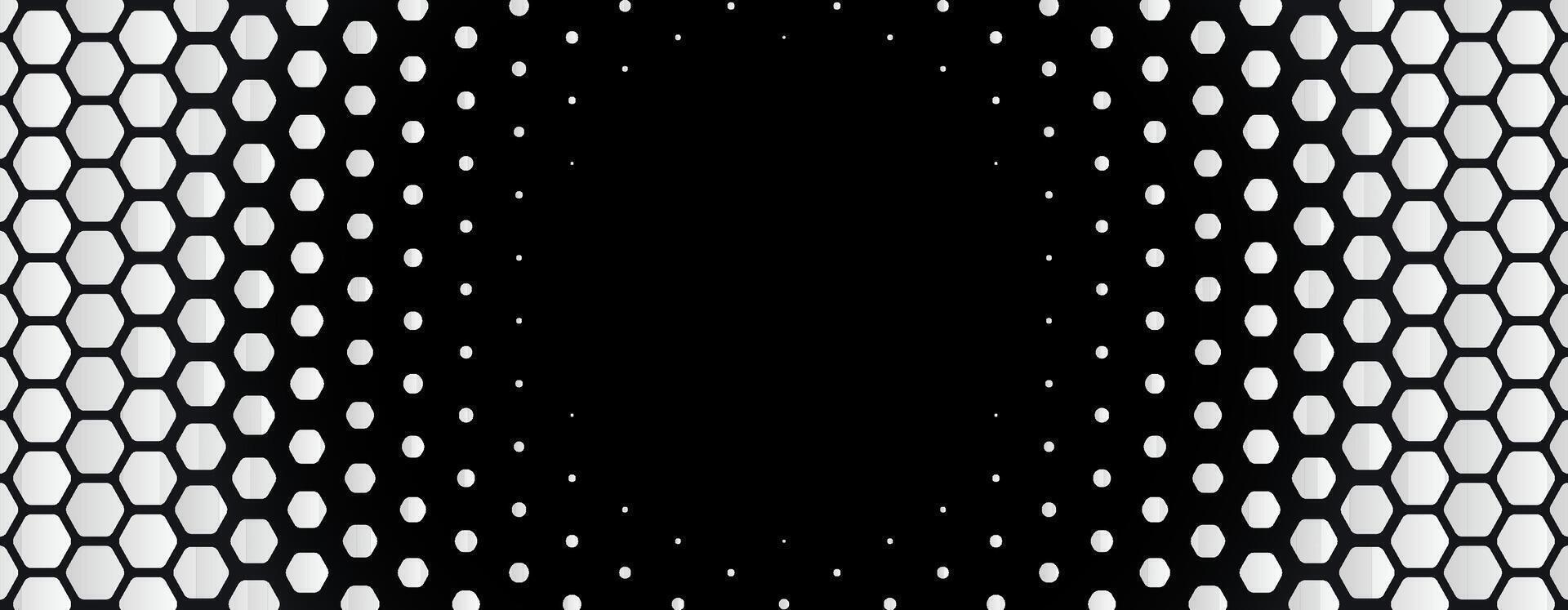 Black White Hexagon Honeycomb Pattern Abstract Geometric Digital Grid Background Futuristic Technology Texture For Science, Medical Research, AI Tech, Business Presentation. Backdrop vector