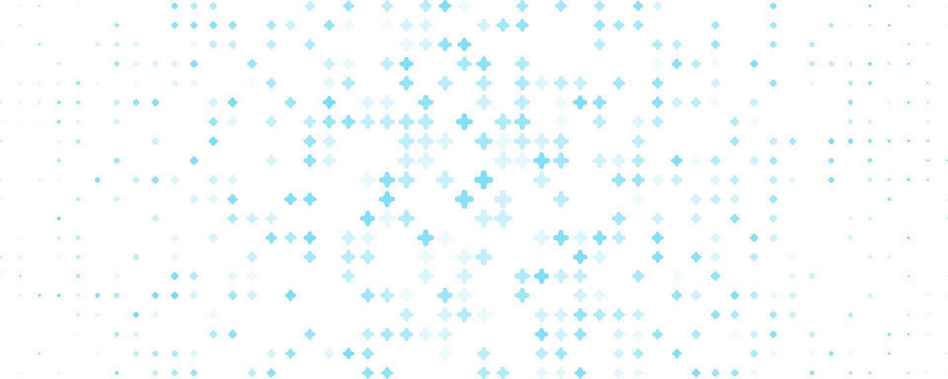 Abstract glowing cross background, halftone gradient pattern, sparkle particles texture. Futuristic background for medical scientific research innovation technology design, scifi style. BG vector