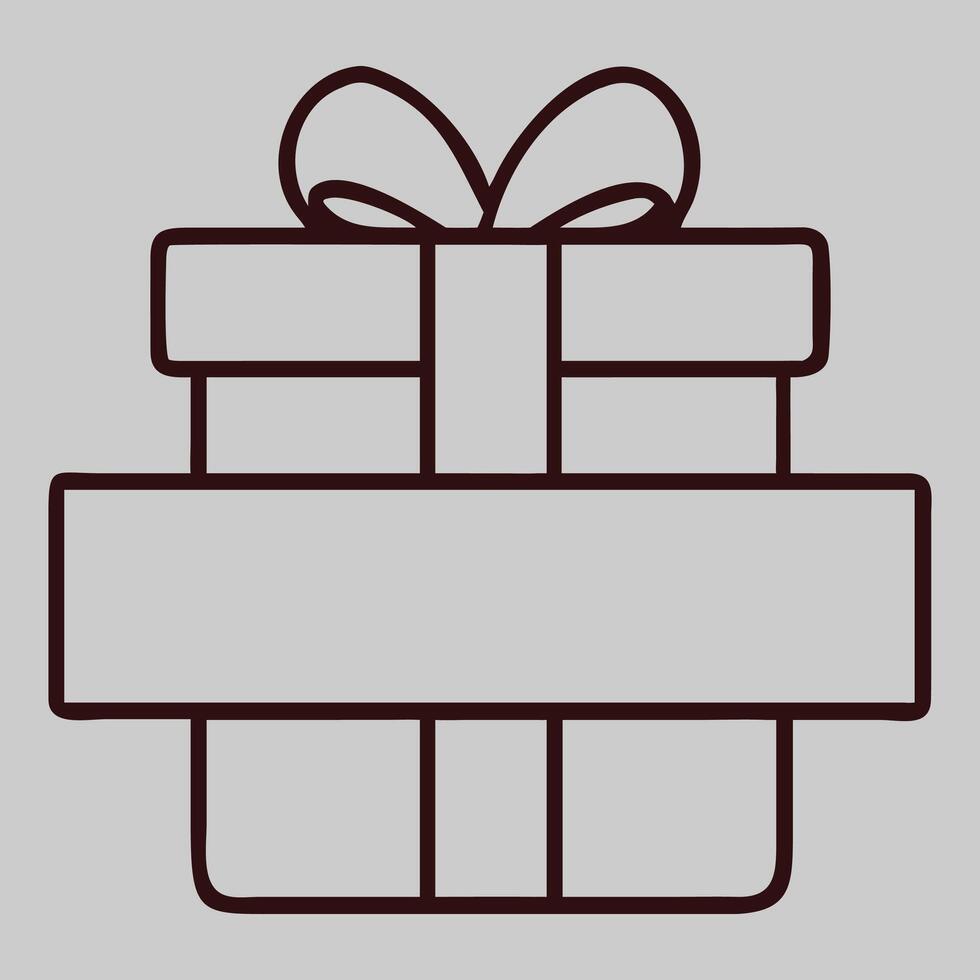 Simple outline illustration of a gift box with a ribbon and a blank label for customization vector