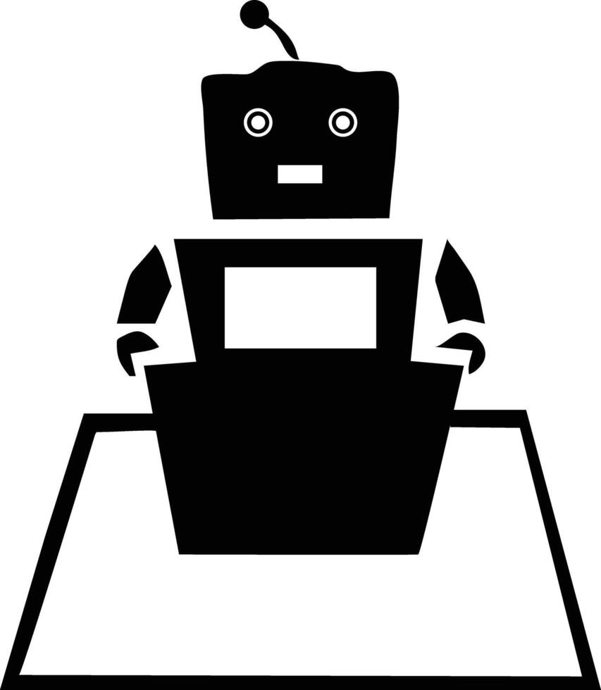 retro robot trabajando a un computadora escritorio vector