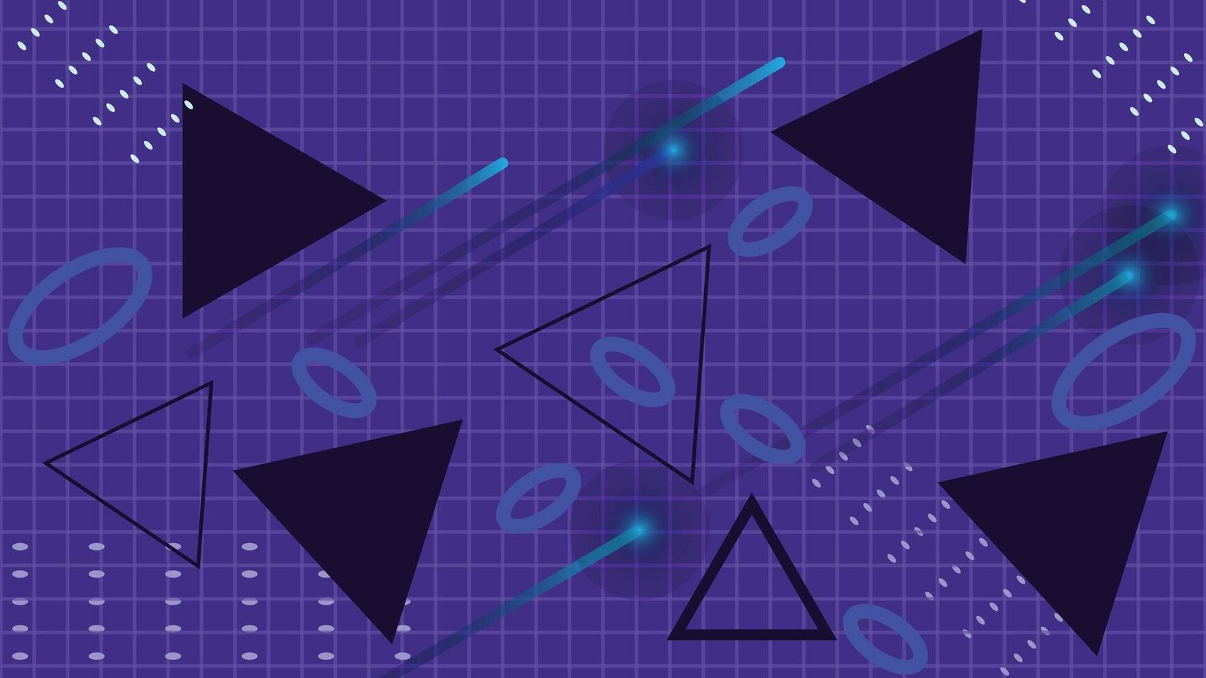 Modern abstract background with blue triangles glowing streaks and grid pattern on purple surface ideal for digital art wallpaper web design and creative projects vector