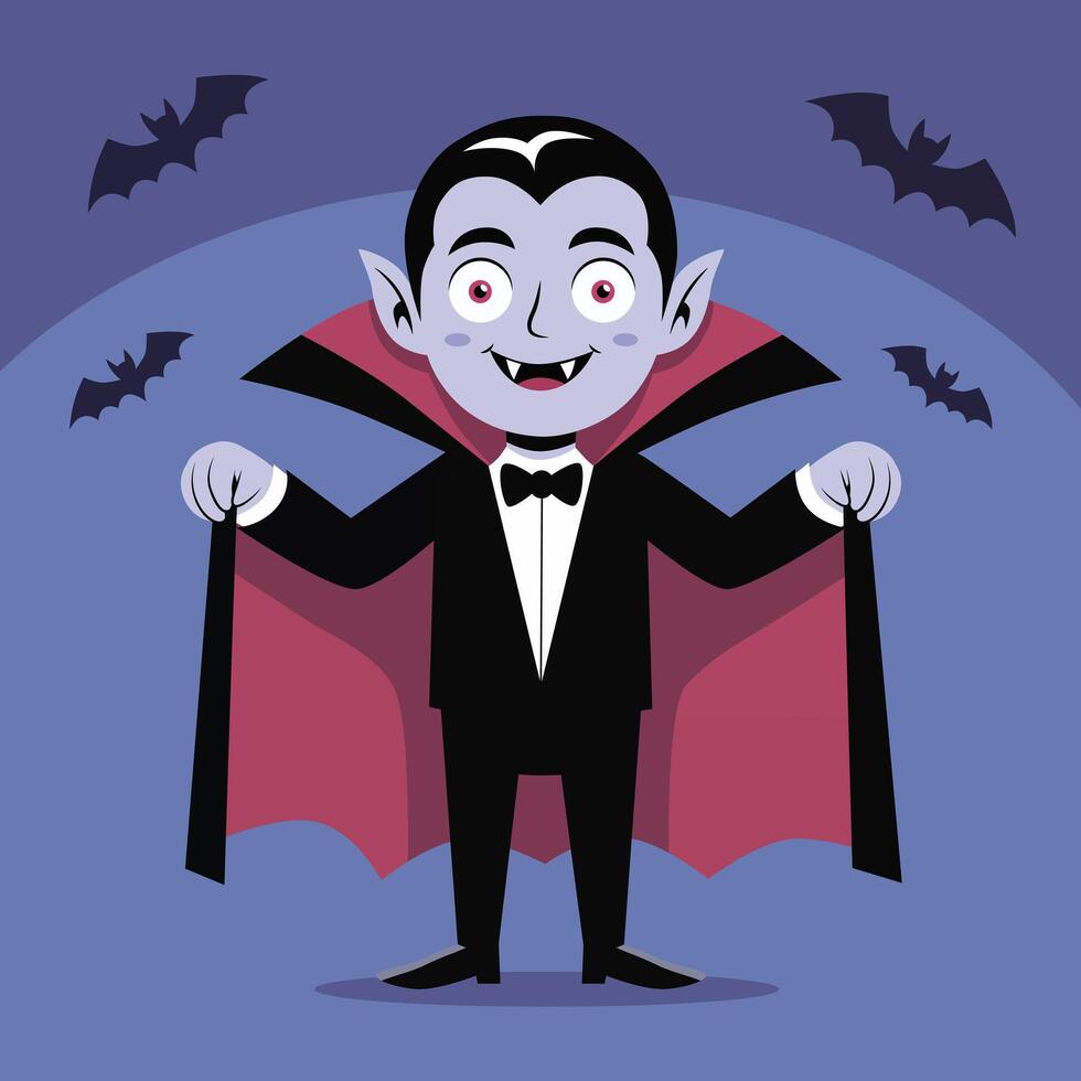 Smiling vampire with bats flying vector