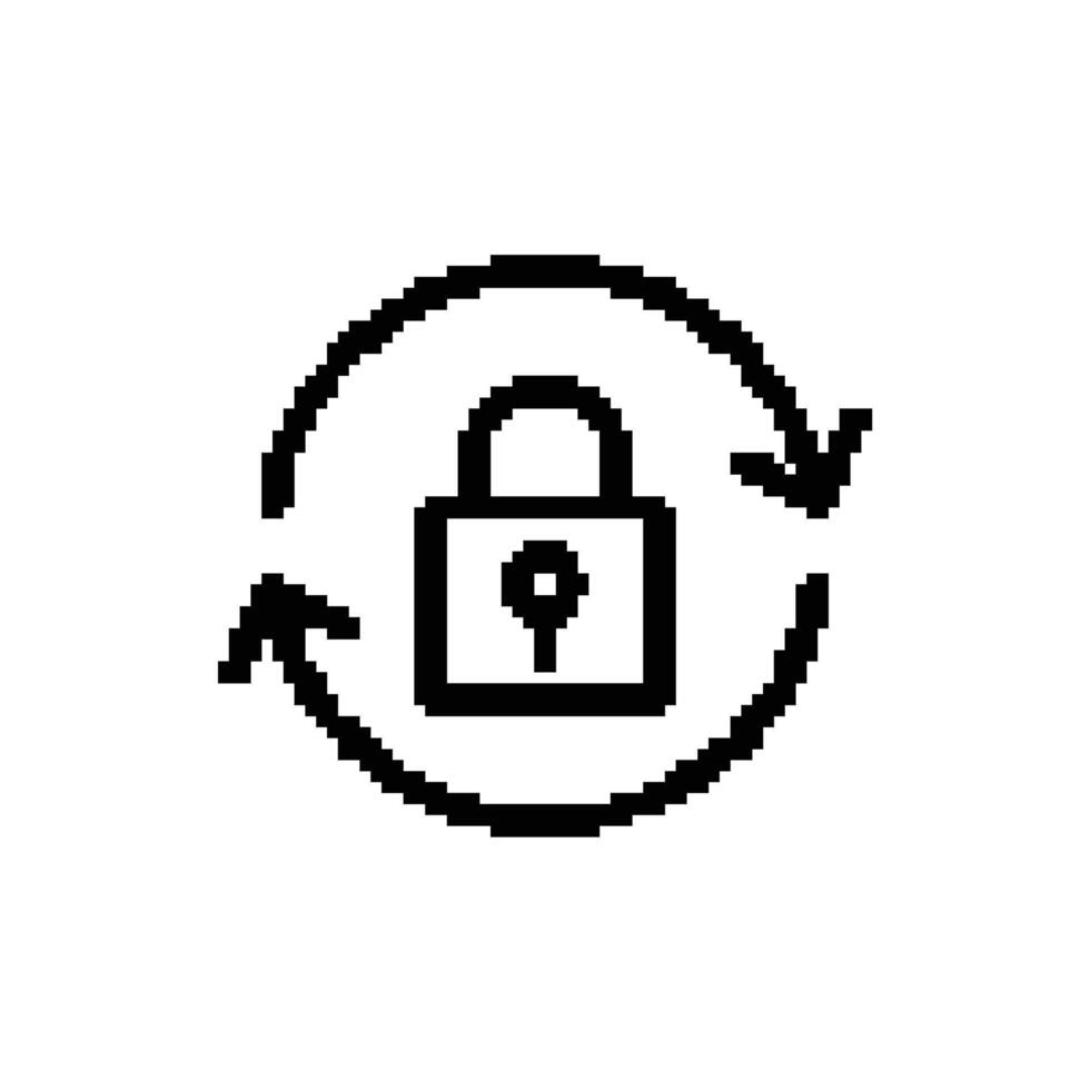 Rotating Arrows Around Lock Pixelated Security Update Icon vector
