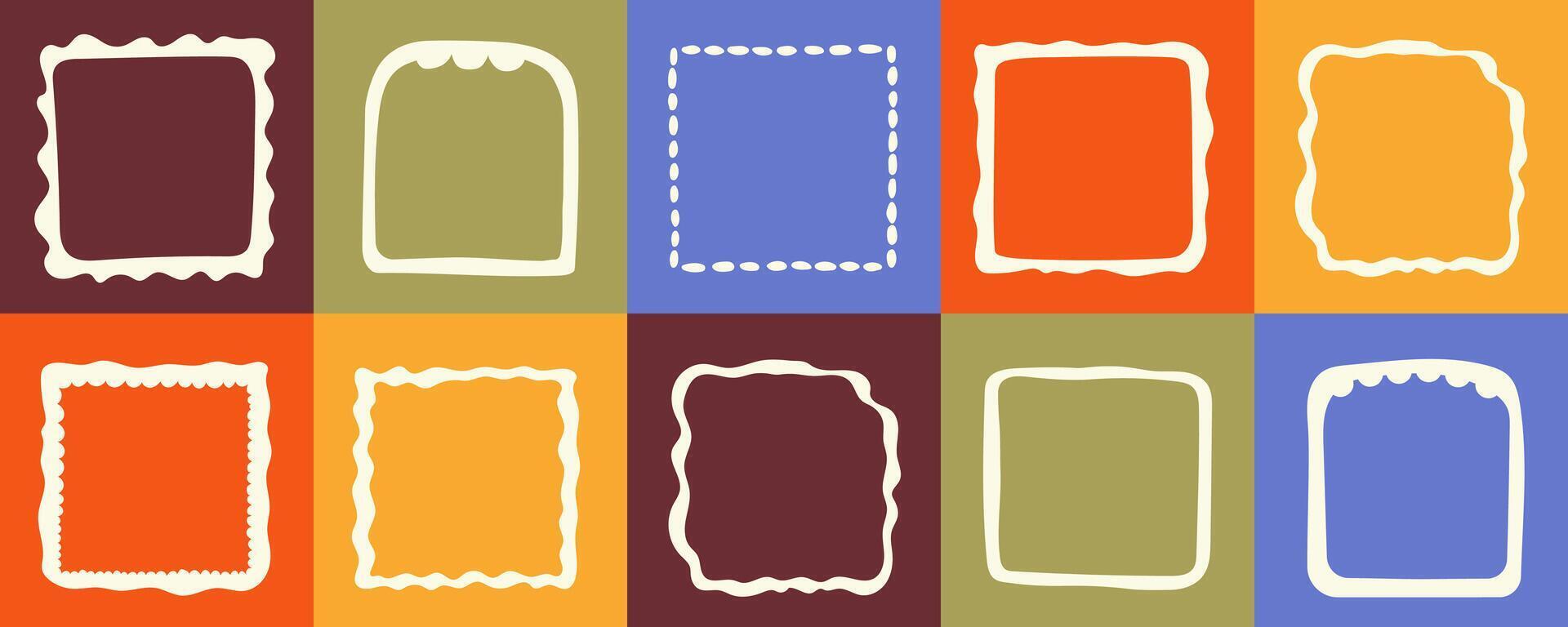 set of hand drawn cut out style square frames and borders - abstract design elements for decoration or logo design templates, prints, placards vector