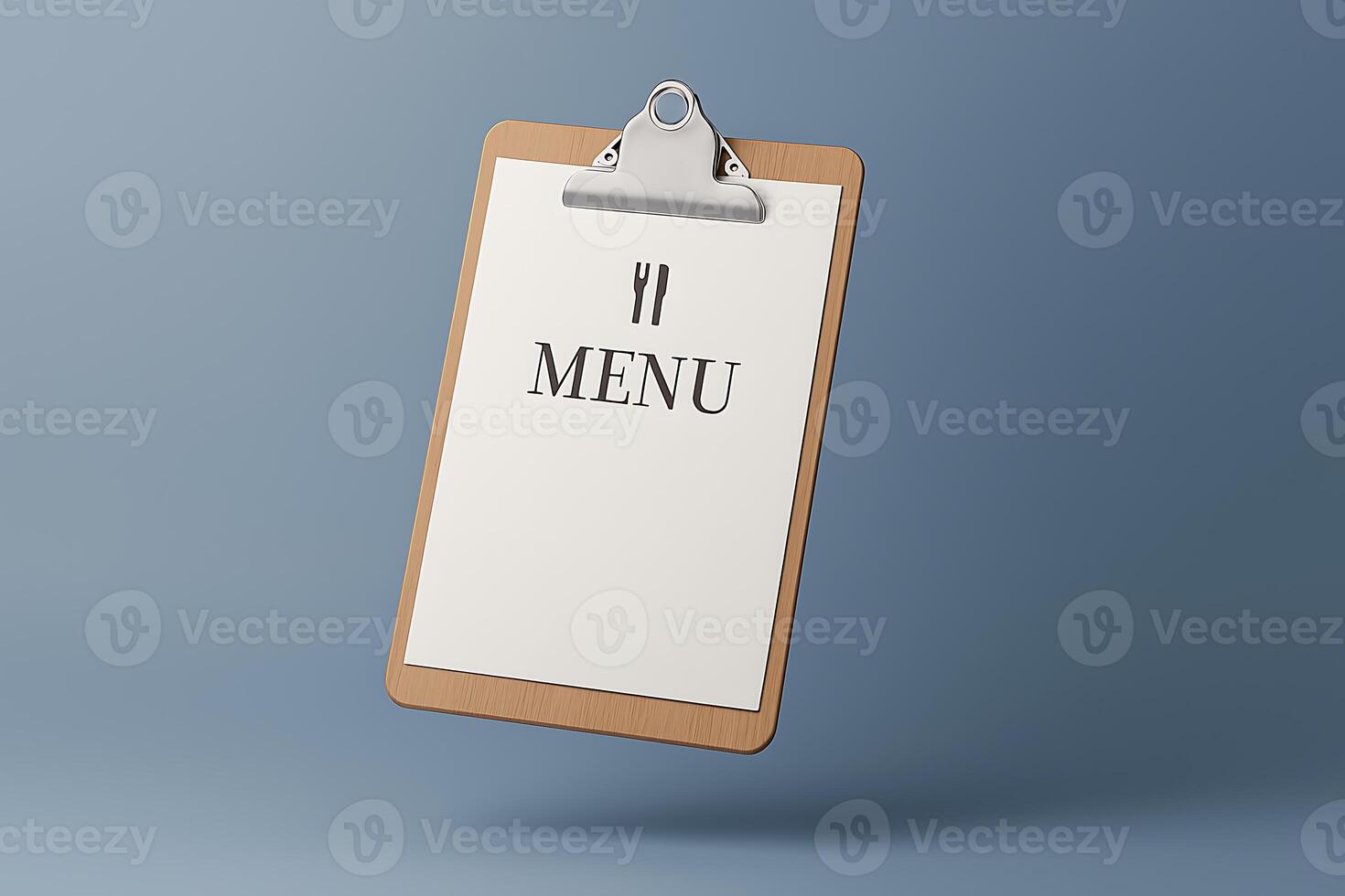 Minimalist 3D Menu Mockup with Floating Blank Clipboard and Soft Shadows photo