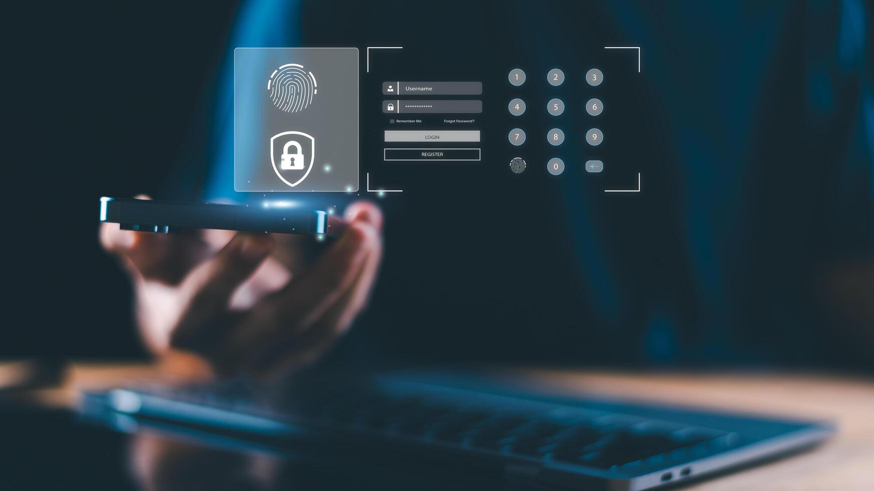 Concept of cybersecurity and data protection representing privacy, encryption, secure authentication. Symbol of safe digital connection, identity verification, advanced online information security. photo