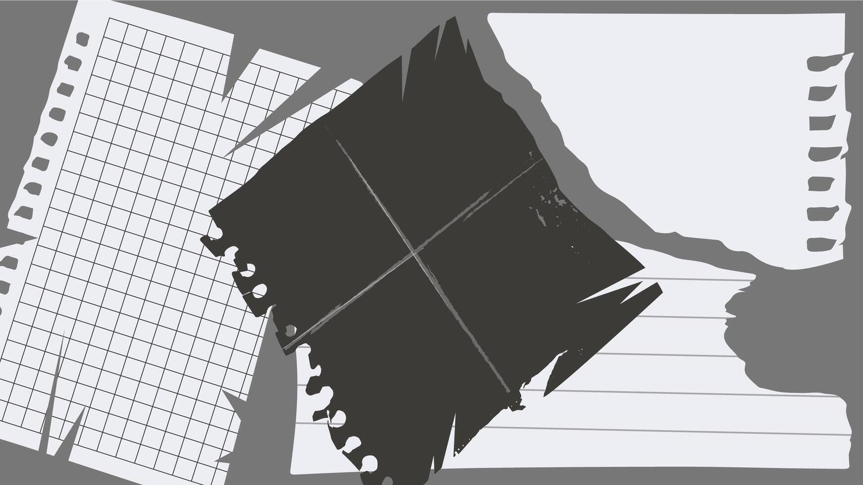 torn Paper Background, from different scraps of torn paper of dark black and white color. background from scrap paper and cutouts collage vector