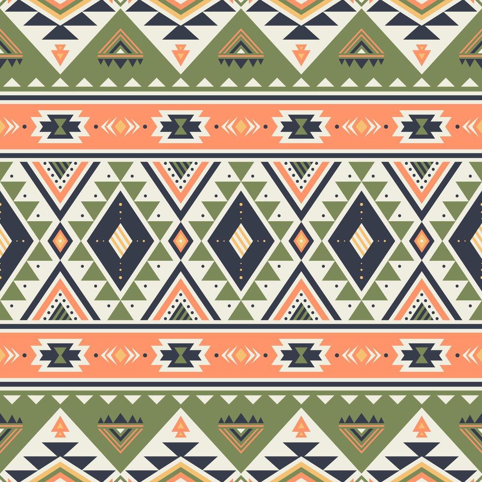 Tribal striped seamless pattern. Aztec geometric background, green and orange. Can be used in textile design, web design, accessories, decorative paper, wrapping, backpacks, etc. vector