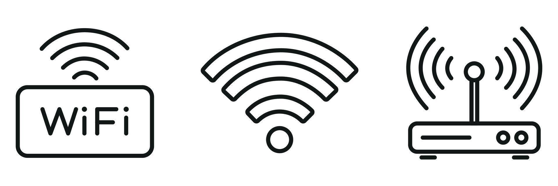 WiFi and Router Icon Set Wireless Internet Connection, Network Signal, and Communication Symbols in Outline Style vector