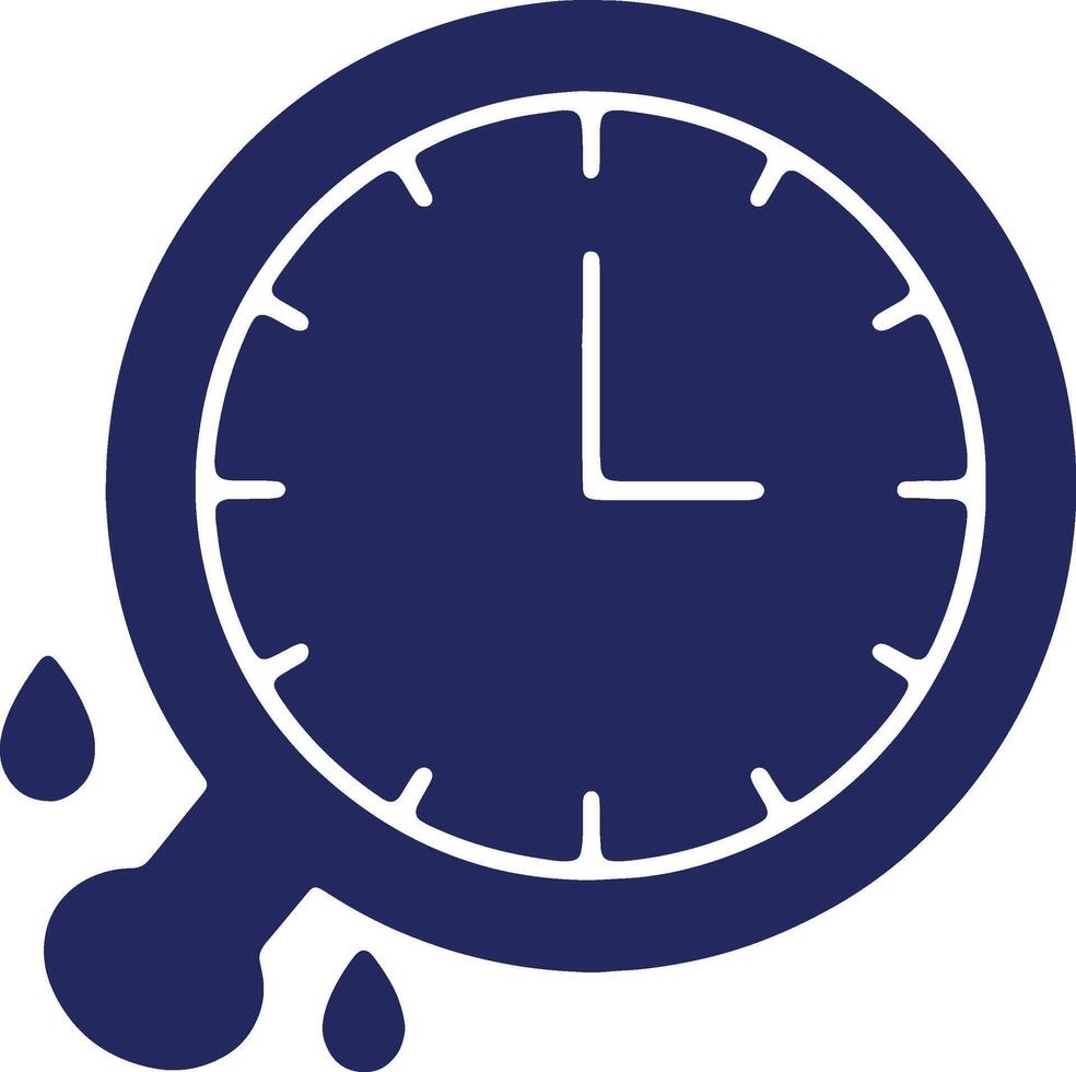 Clock with drips of liquid on the side, representing time passing or a liquid measurement vector