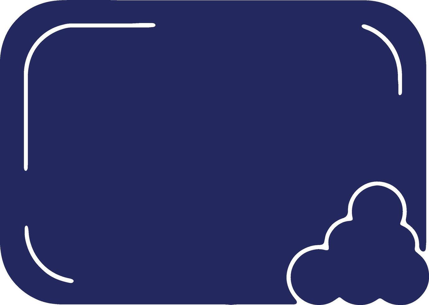Conceptual graphic with a blank rounded rectangle and a cloud in the corner on a dark blue background with white outline vector
