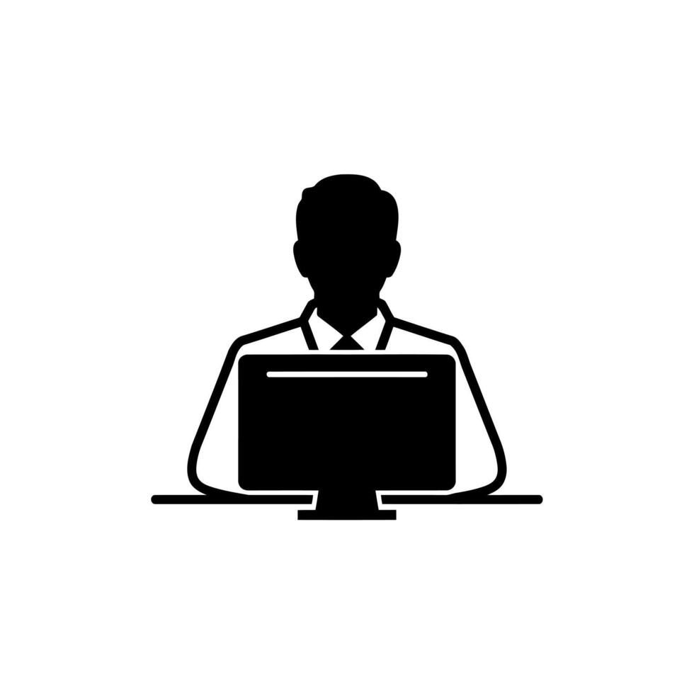 A man in a suit is sitting at a computer vector
