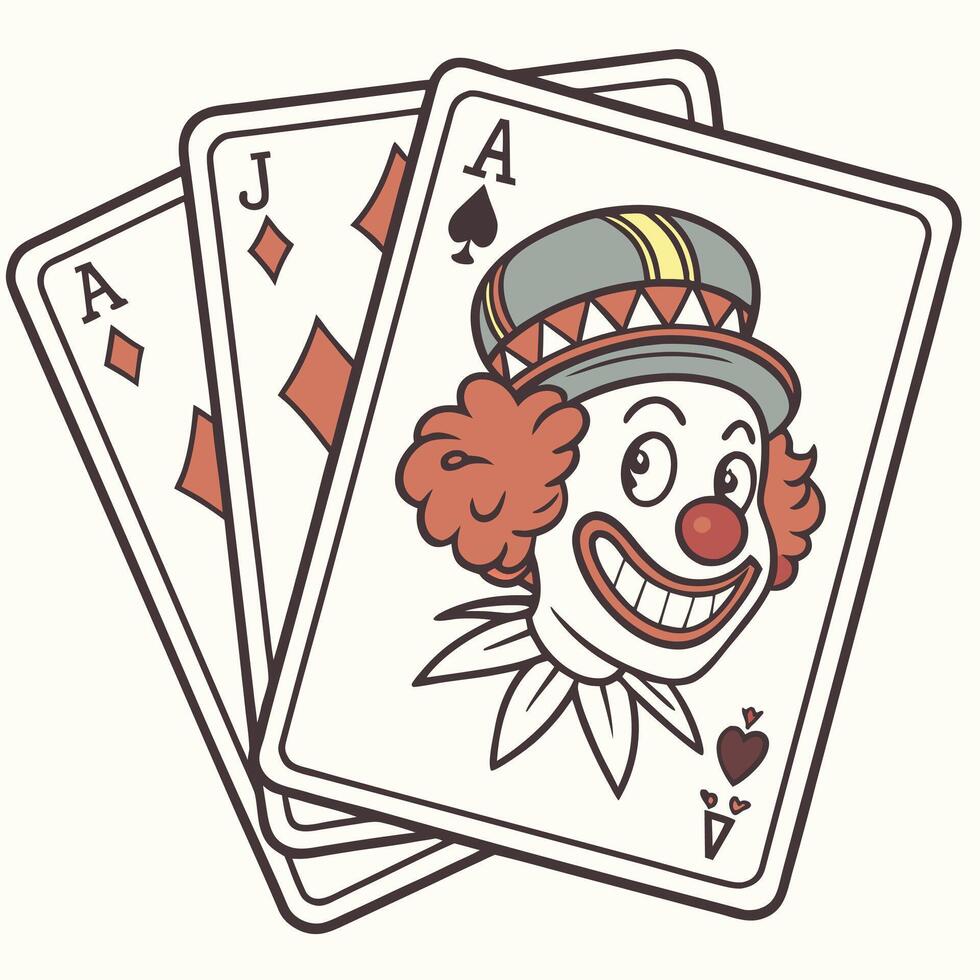 A close-up view of a playing card featuring a clown face. This can be used for various purposes vector