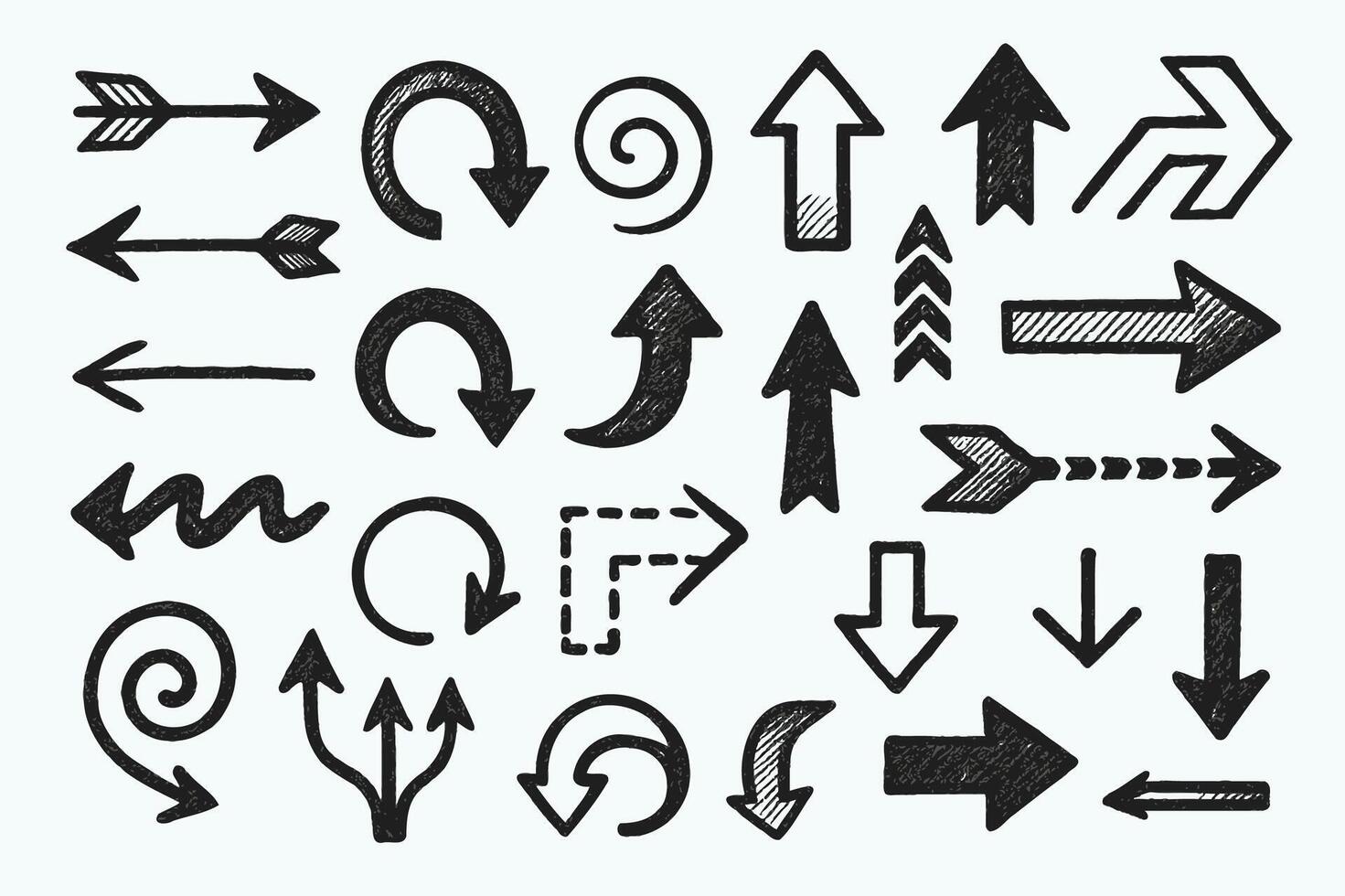 Collection Hand Drawn Doodle icon arrows And cursor Illustration In Engraving Style, scribble, strokes. Black And White Seamless Sketchy arrow Elements, Line art, Pattern Sketch Style Isolated vector