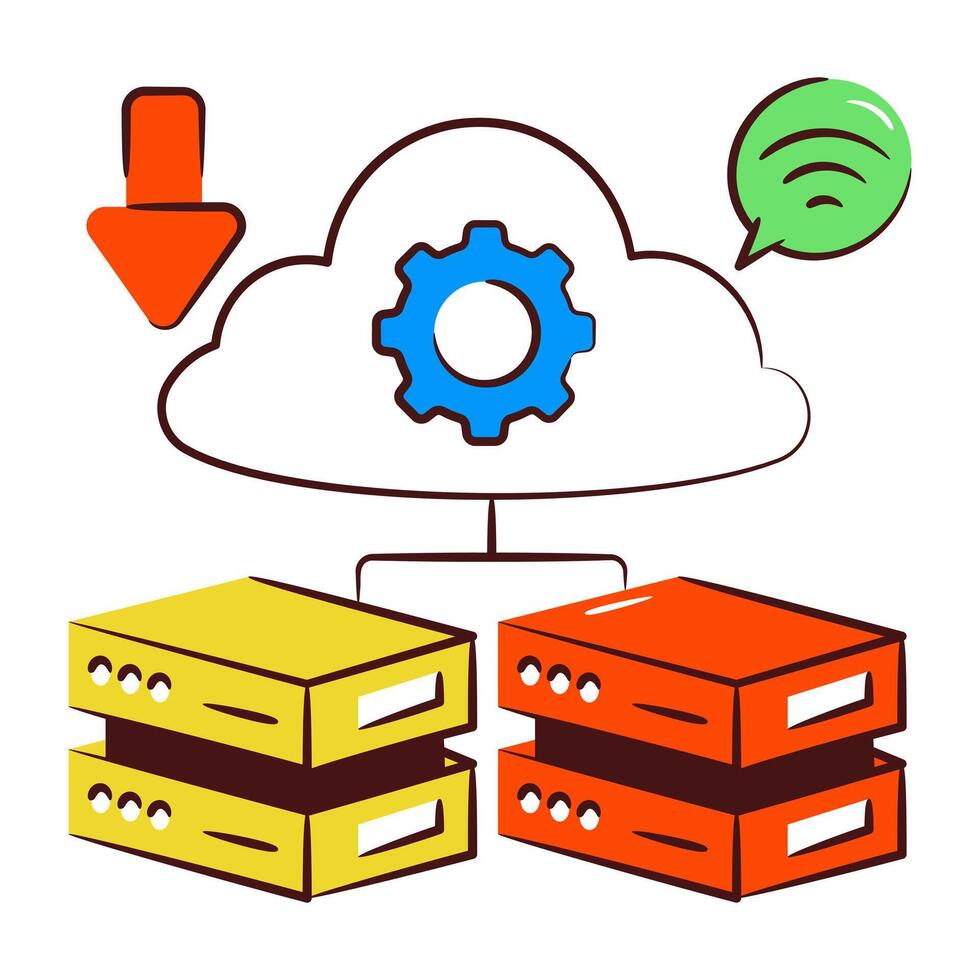 db estante con engranaje, icono de nube servidor ajuste vector