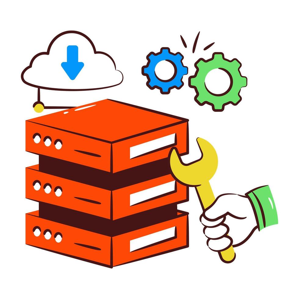 db estante con engranaje, icono de nube servidor administración vector