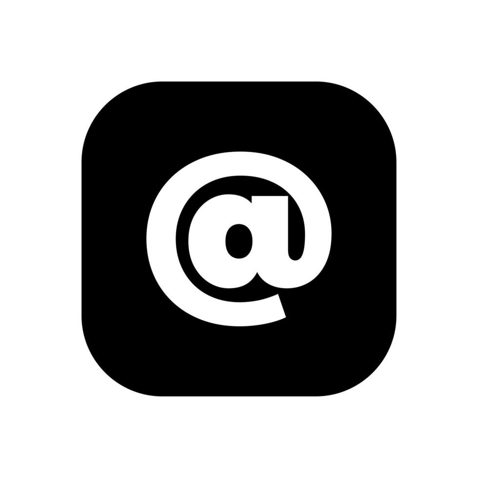 A white at sign, enclosed in a rounded square with black background vector