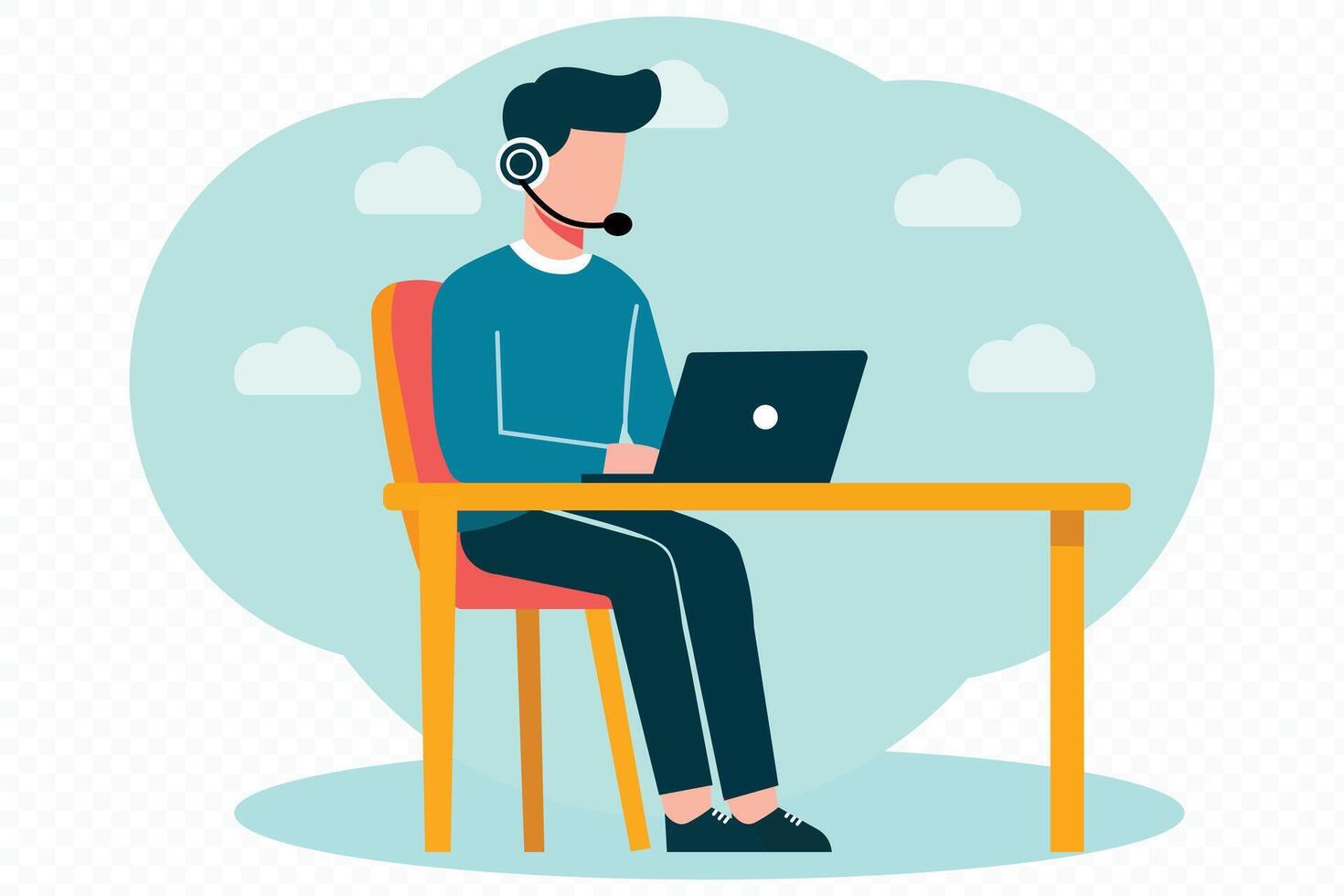 illustration depicting students using computers for studying, representing technology, remote work, and online education. vector