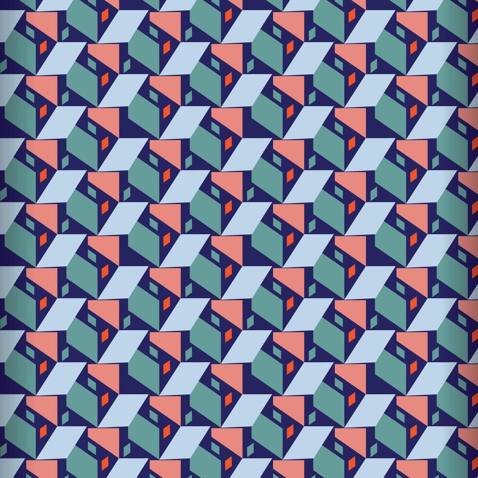 Isometric House Cube Pattern Background 3D Optical Illusion vector
