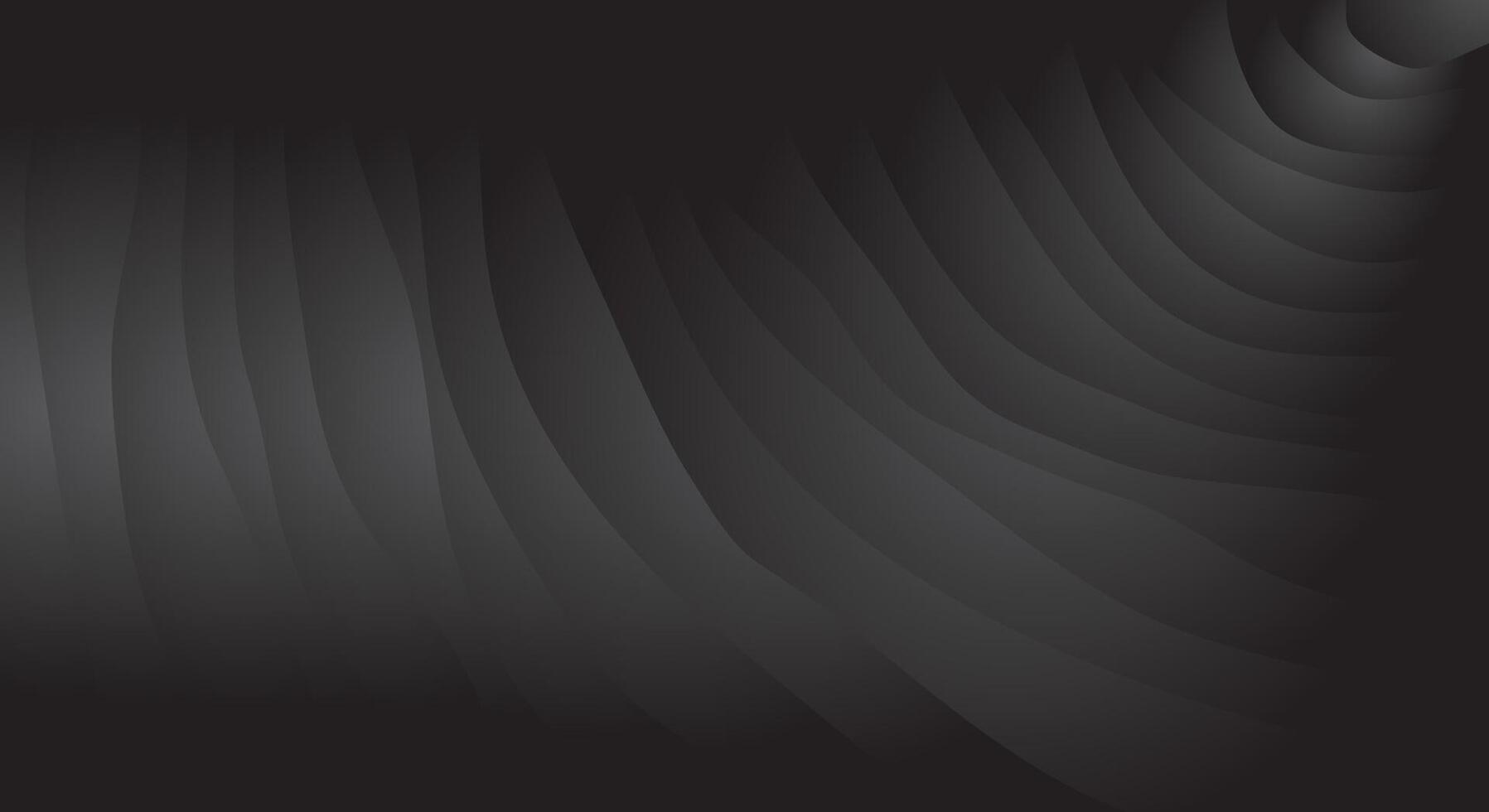 Abstract background with curved wavy lines pattern in dark grey and black vector