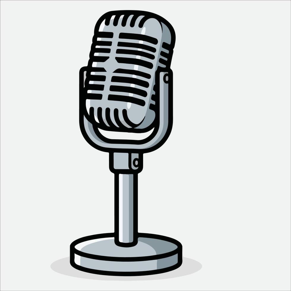 Retro-style microphone illustration with stand on a plain background vector