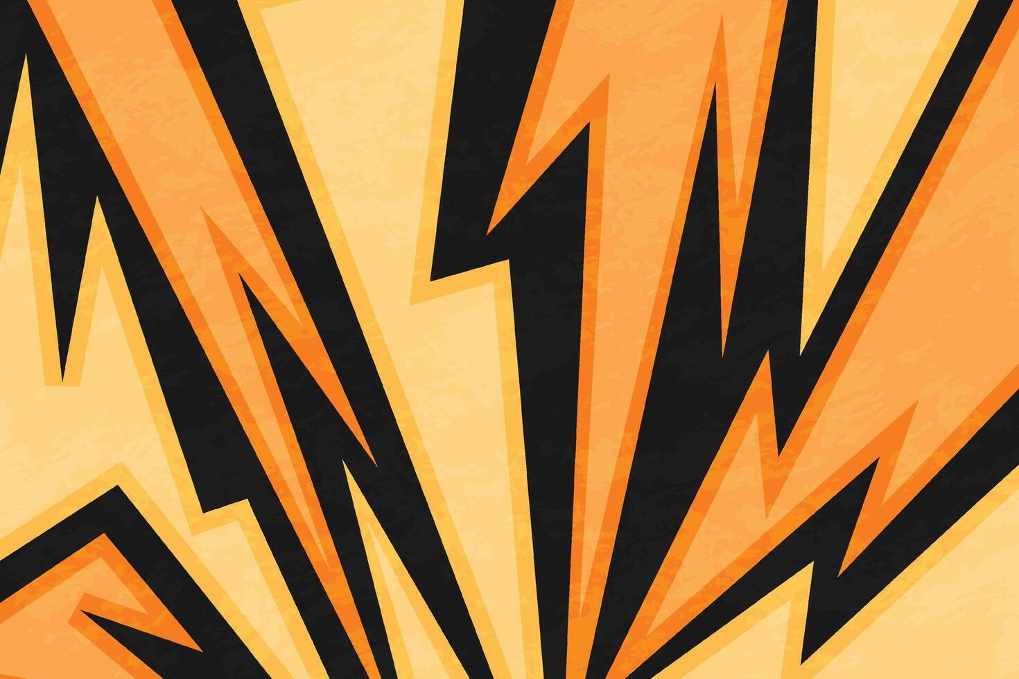 Dynamic Pop Art Explosion with Orange and Black Lightning Bolt Pattern with Grunge Texture vector