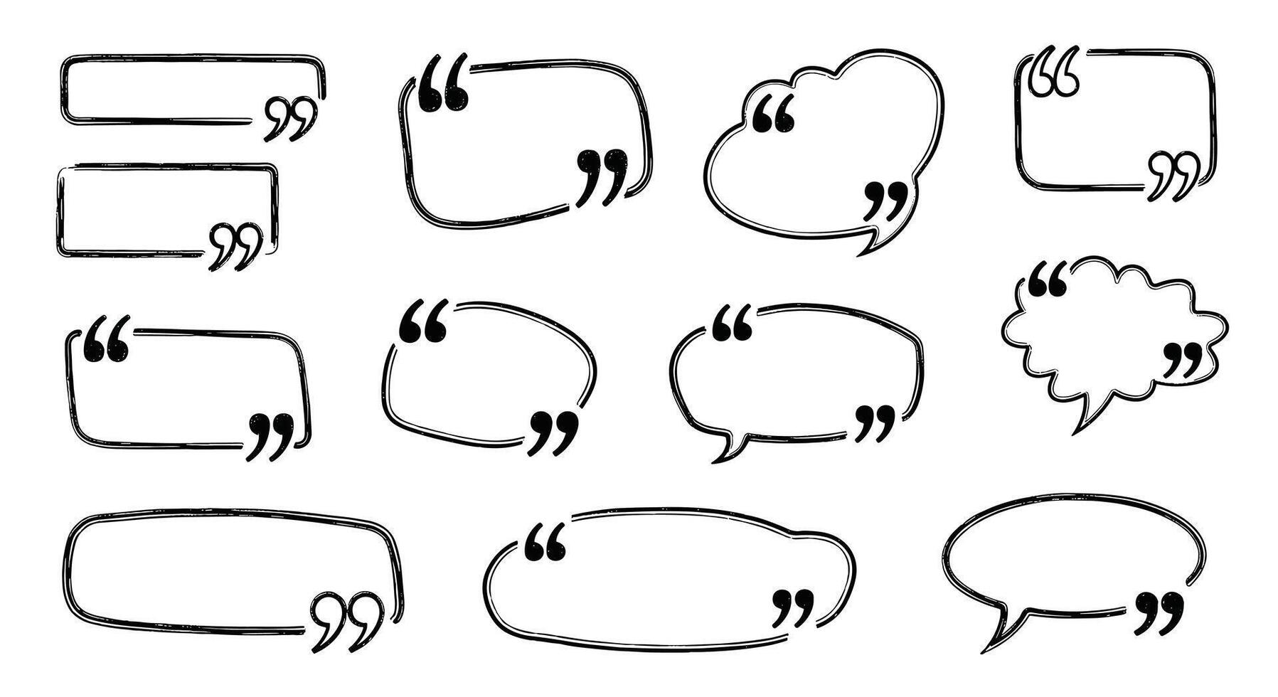 Collection of hand drawn speech bubbles with quotation marks for design elements vector