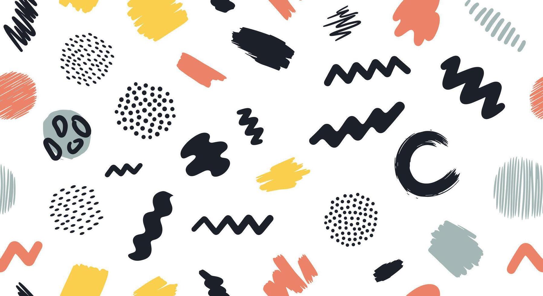 A whimsical collection of hand drawn abstract shapes and doodles in a memphis style pattern design for decorative elements vector