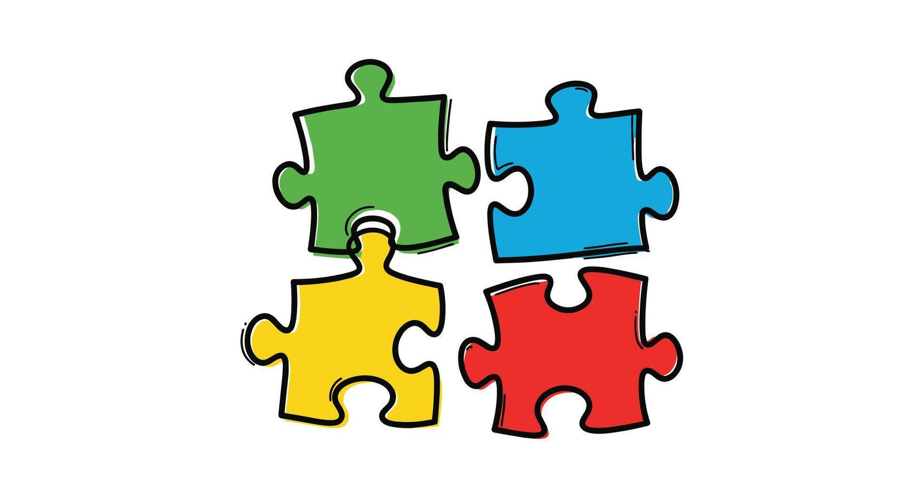 Four colorful puzzle pieces fitting together perfectly to represent a solution or connection. vector